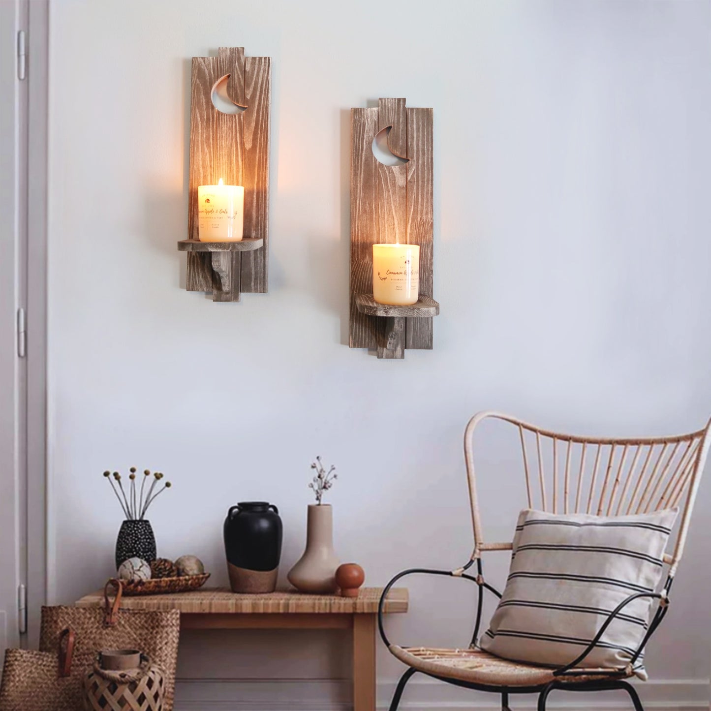 Candle Sconces Wall Decor Set of 2, Wooden Candle Holders, Dining Room Wall Decor Farmhouse Wall Sconces Set Of Two, Elegant Wall Decor Candle Sconces, Living Room Decor For Wall